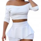 Womens Sexy 2 Pieces Off Shoulder Outfits Bodycon Solid Crop Top Pleated Pant...