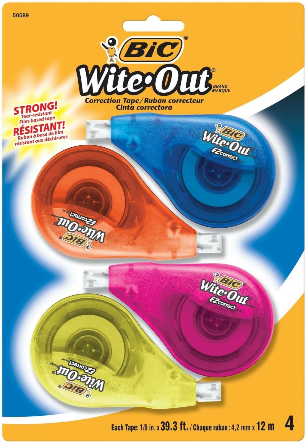 BIC Clean Wite-Out Brand EZ Correct Correction Tape, 4-Count, 5.25 x .75 x 8....