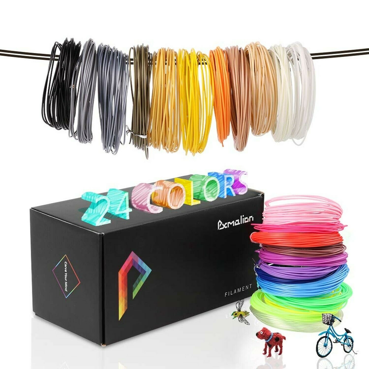 Pxmalion PLA 3D Pen Filament Refills, 780 Feet, 24 Colors, 1.75mm PLA Filamen...