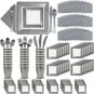 Fancy Disposable Silver Dinnerware Set - 24 Guest - 2 Size Square Plates, Cup...
