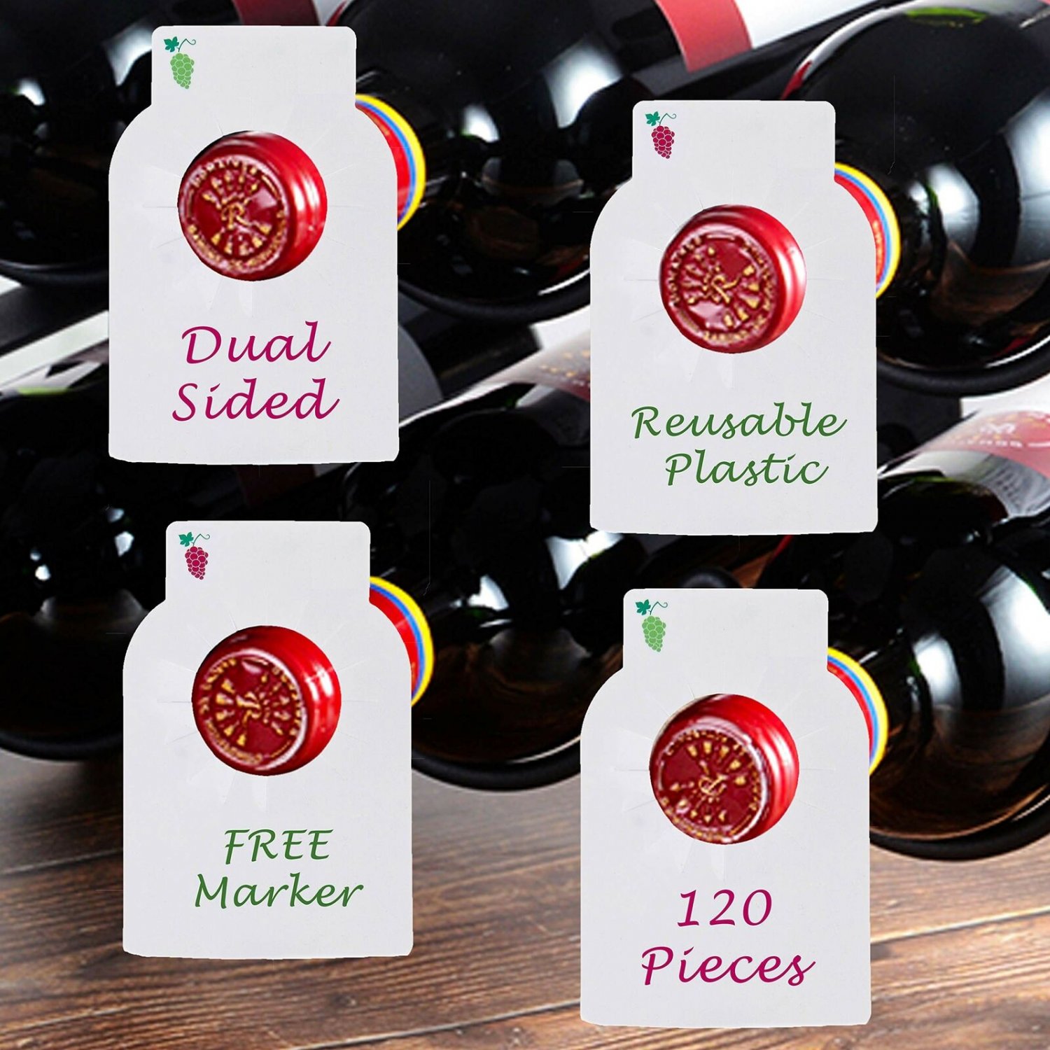 Reusable Wine Bottles Tag Racks Bottle Labels Hang Tags Cellar Storage Glass ...