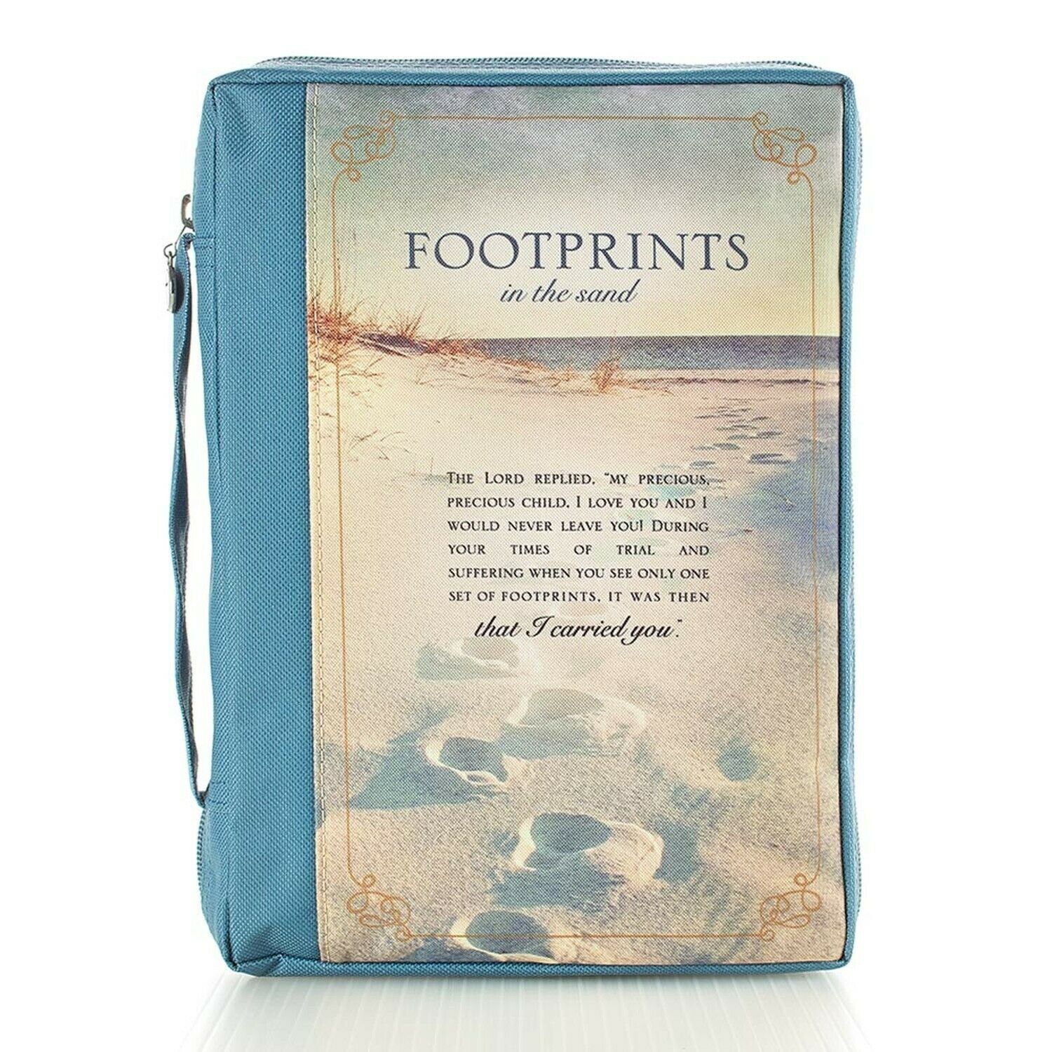 "Footprints" Poem Printed Blue Poly-Canvas Bible / Book Cover (Large) Large