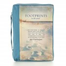 "Footprints" Poem Printed Blue Poly-Canvas Bible / Book Cover (Large) Large