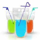 100 PCS Drink Pouches with Straw - Reusable Juice Pouches with Plastic Zipper...