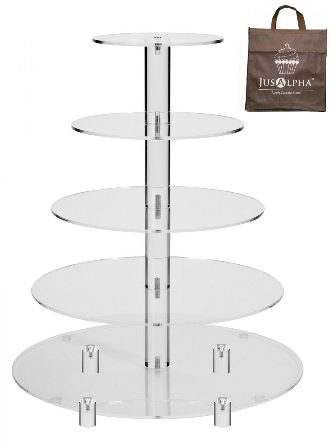 Jusalpha Large 5-Tier Acrylic Round Wedding Cake Stand/Cupcake Stand Tower/De...