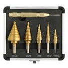 COMOWARE Step Drill Bit Set & Automatic Center Punch- Unibit, Titanium Coated...