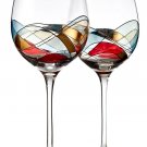 Bezrat Red Wine Glasses Set of 2, Unique Hand Painted Wine Glasses, Drinkware...