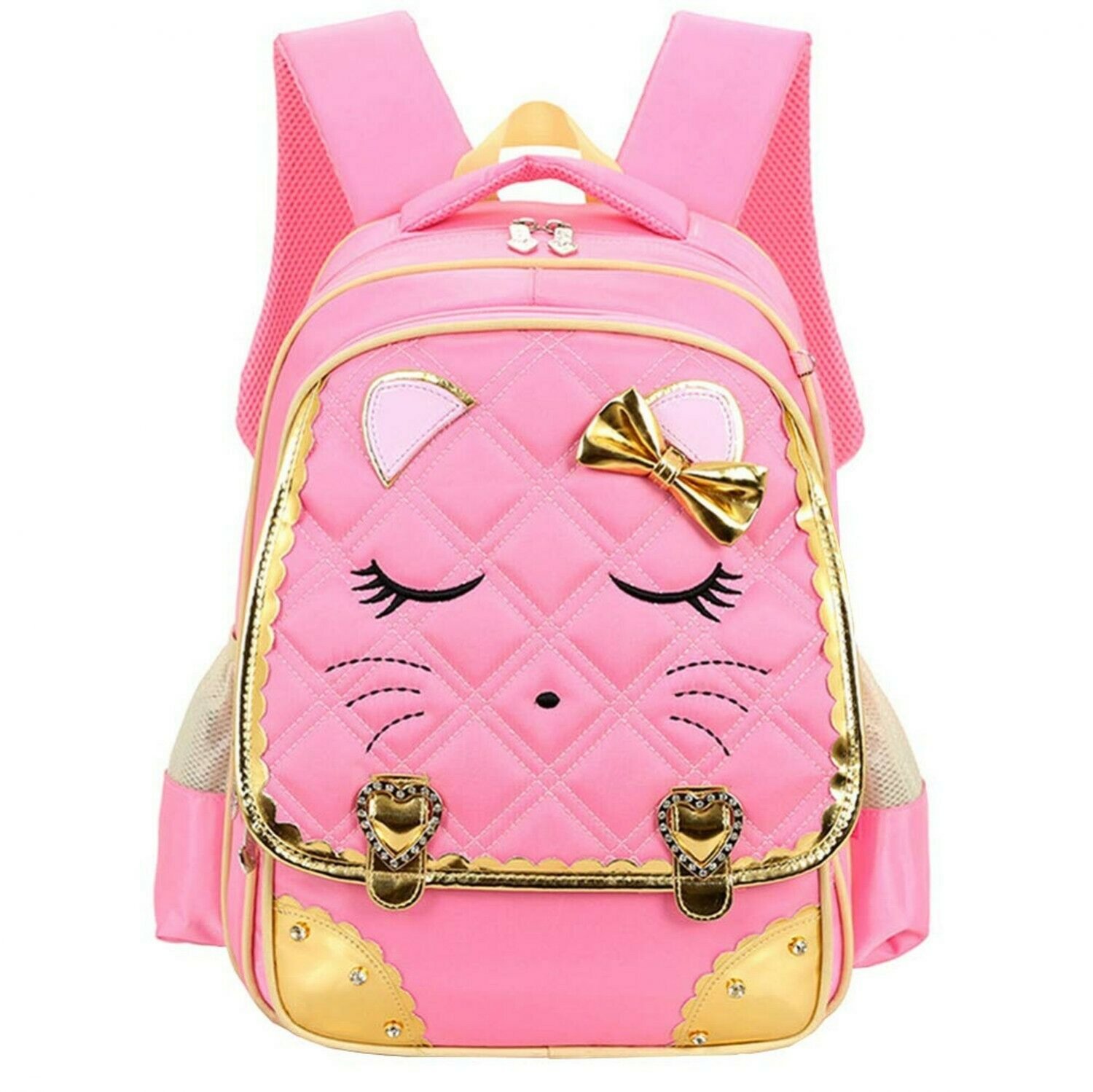 Efree Cute Cat Face Bow Diamond Bling Waterproof Pink School Backpack Girls B...