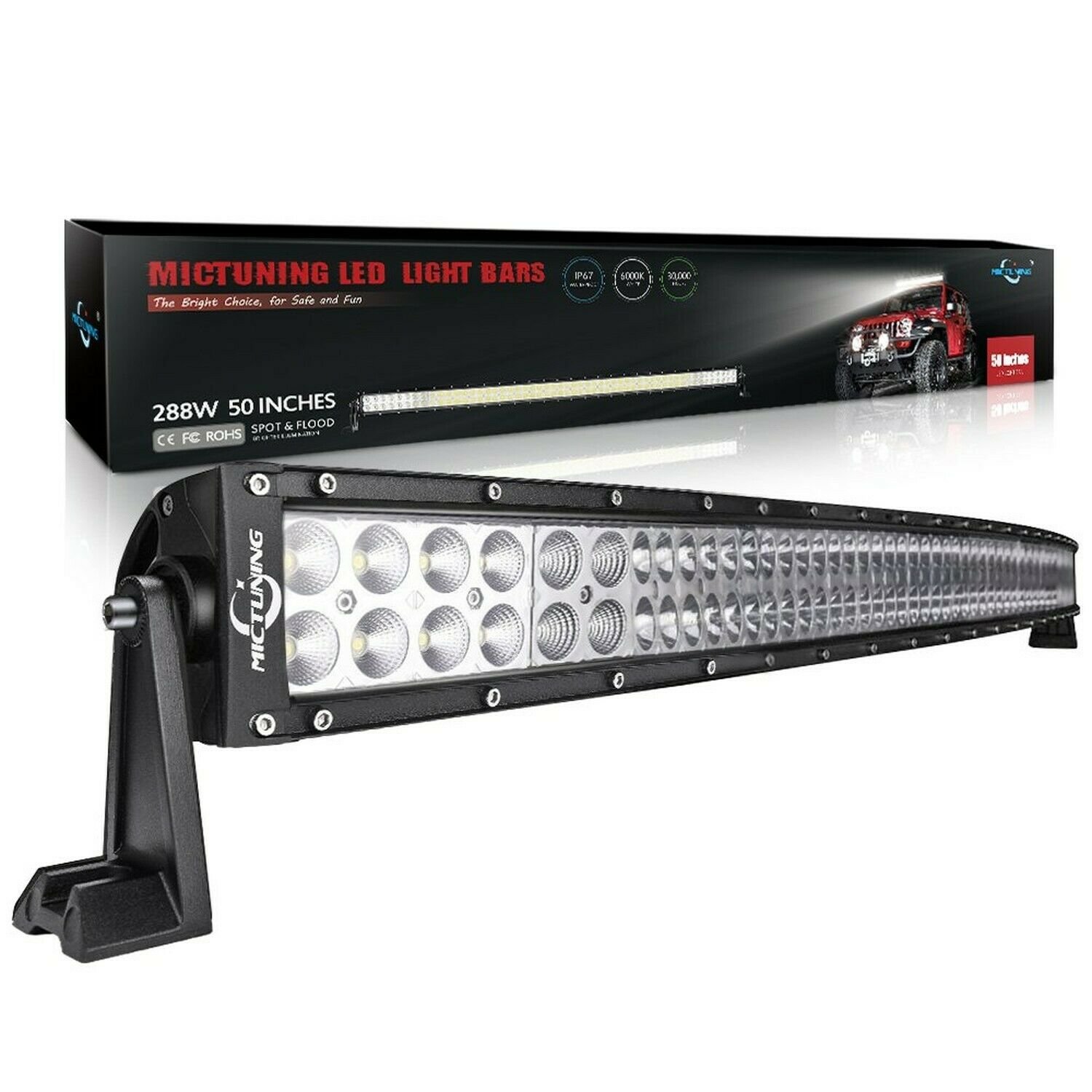 MICTUNING 50" 288W 3B439C Curved LED Work Light Bar Combo Off Road Driving Fo...