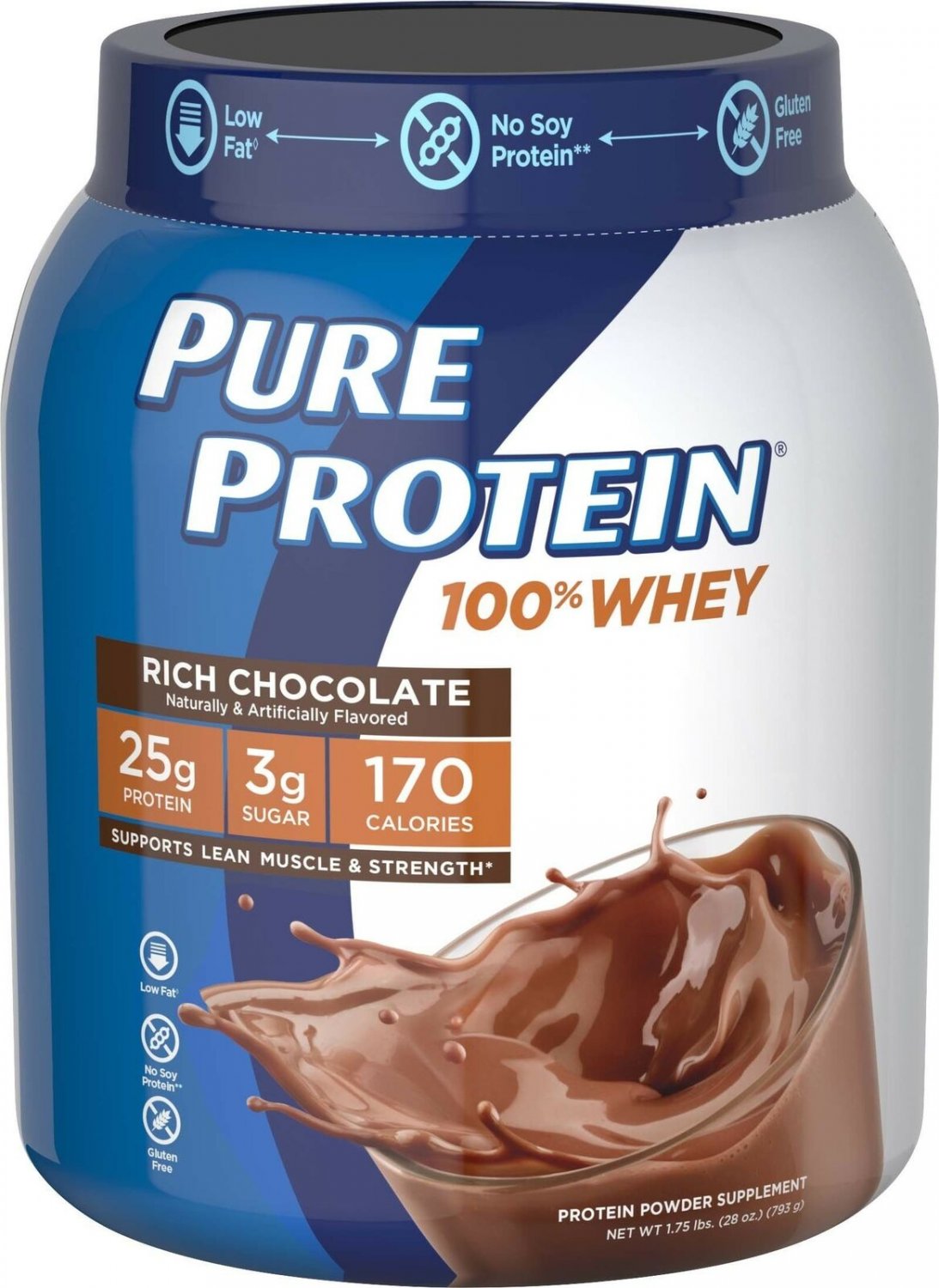 Pure Protein Powder, Whey, High Protein, Low Sugar, Gluten Free, Rich Chocola...