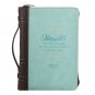 Bible Cover, Blessed Is She, Light Blue and Brown, Medium