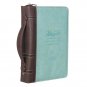 Bible Cover, Blessed Is She, Light Blue and Brown, Medium