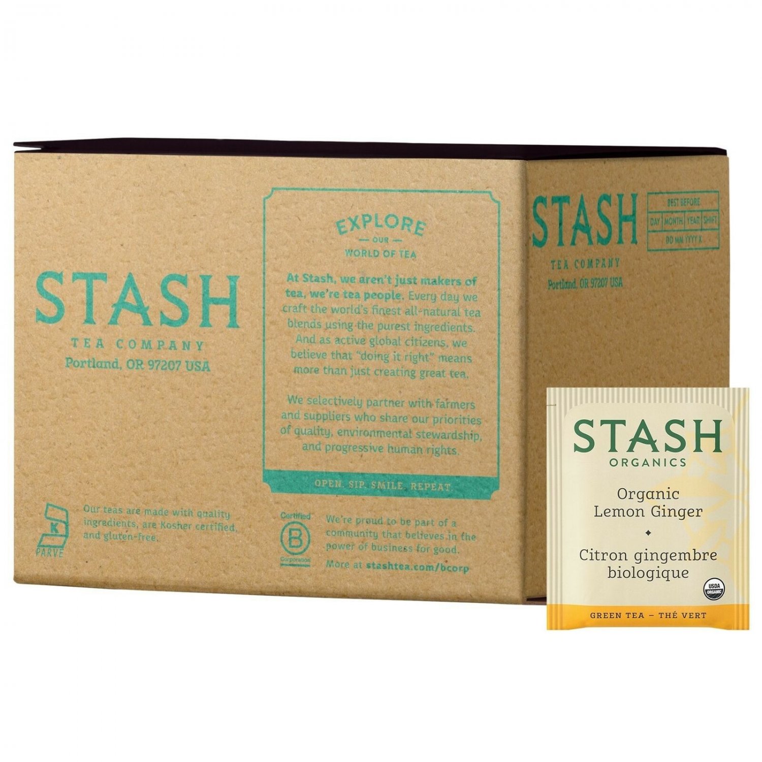 Stash Tea Organic Green Tea Lemon Ginger, 100 Count Tea Bags in Foil (packagi...