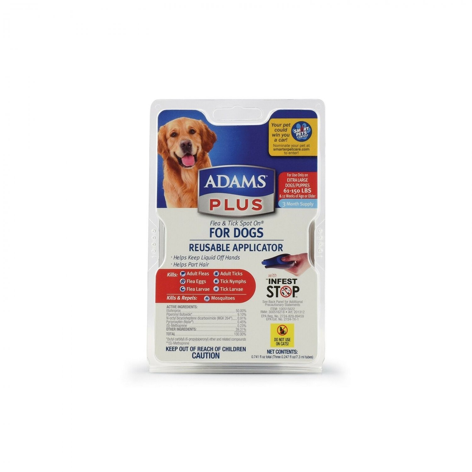 Adams Plus Flea and Tick Spot On for Dogs. Extra Large (61-150 Pounds)