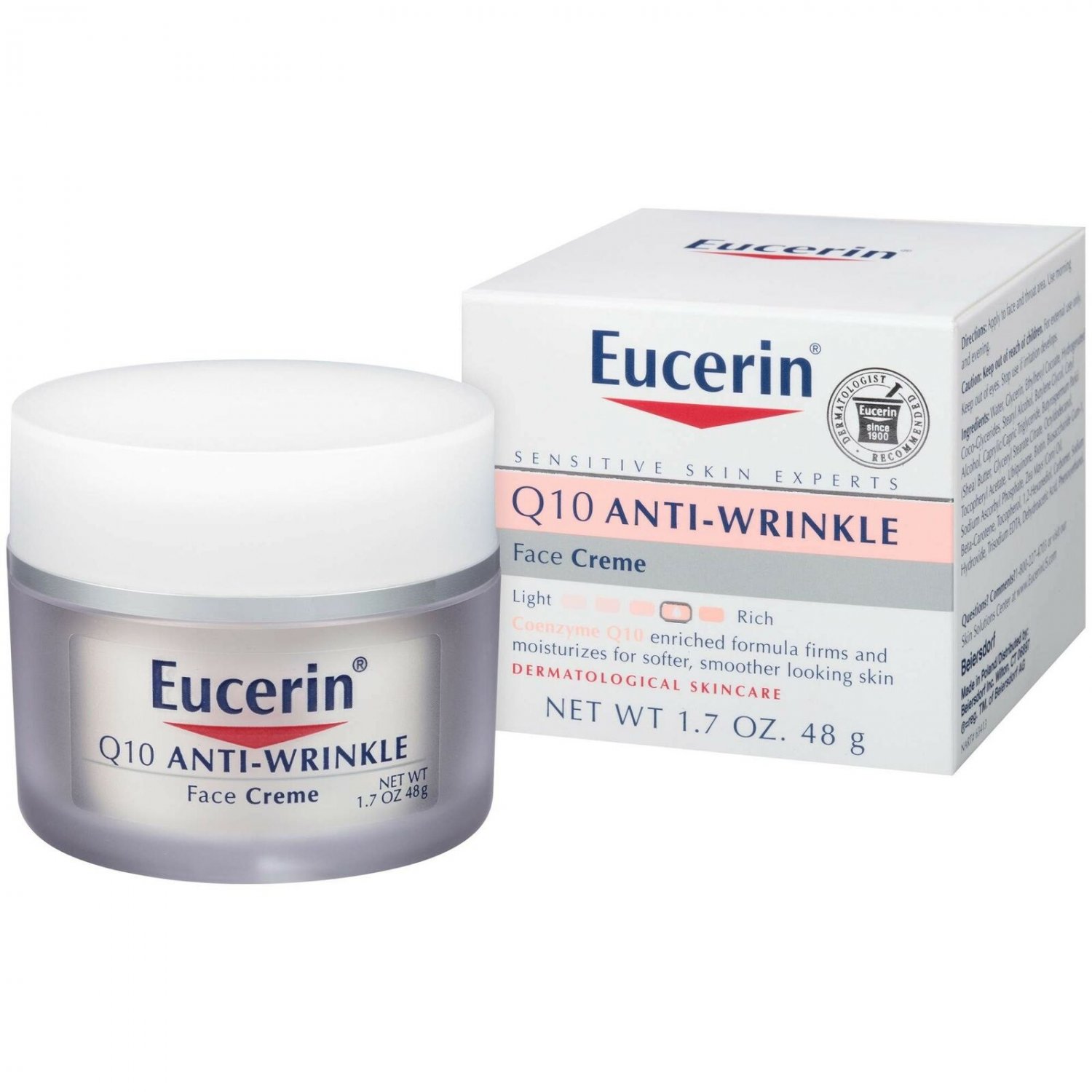Eucerin Q10 Anti-Wrinkle Face Cream - Fragrance Free, Moisturizes for Softer ...