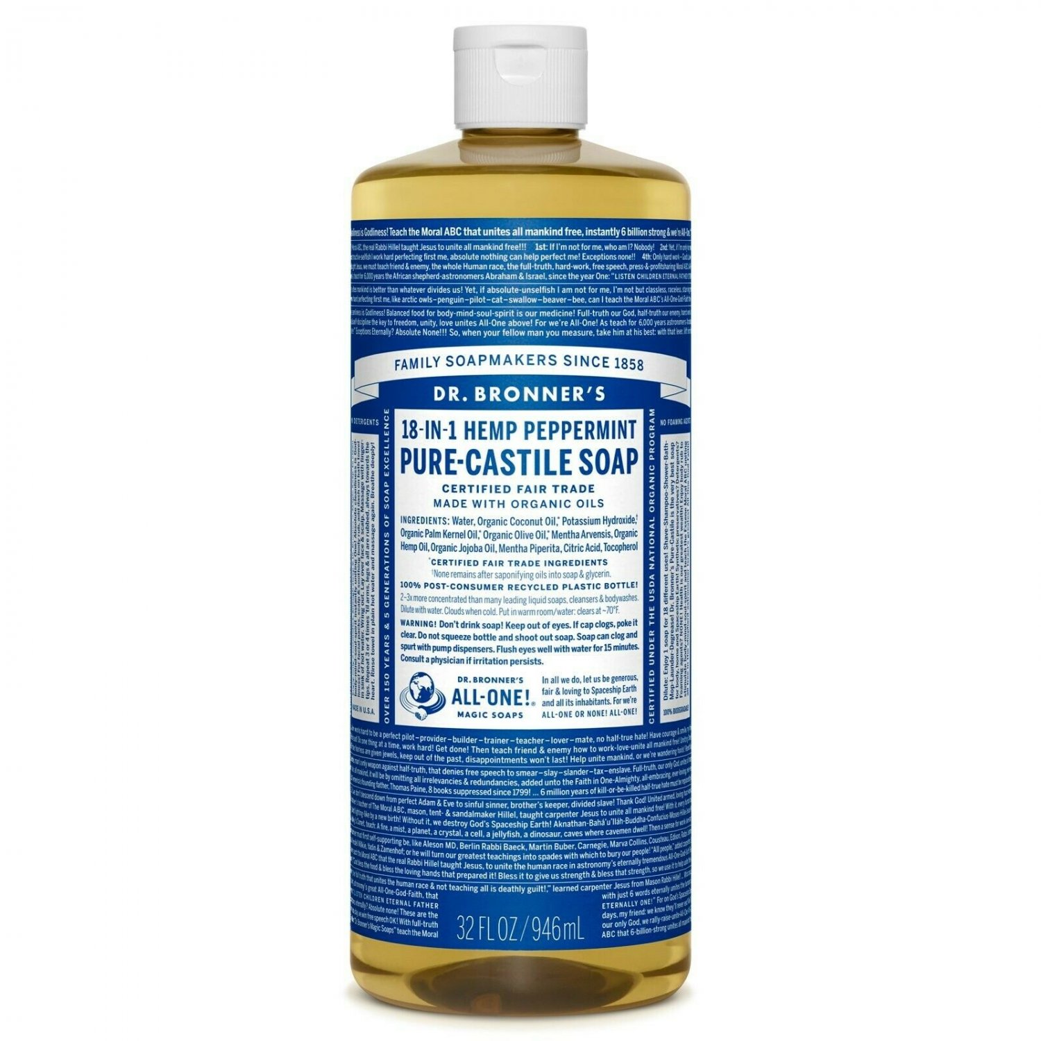 Dr. Bronner&acirc;��s - Pure-Castile Liquid Soap (Peppermint, 32 ounce) - Made with O...