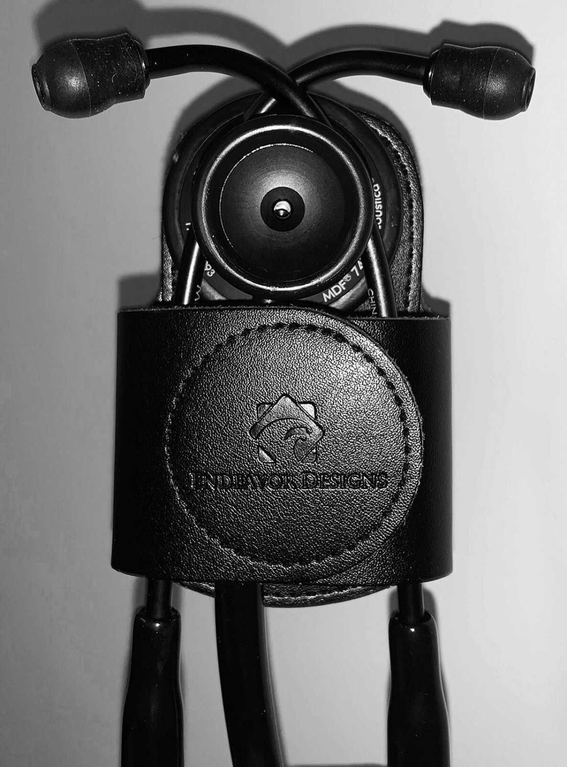 Secure-A-Scope 2.0-100% Black Genuine Leather Stethoscope Holder with Clip fo...