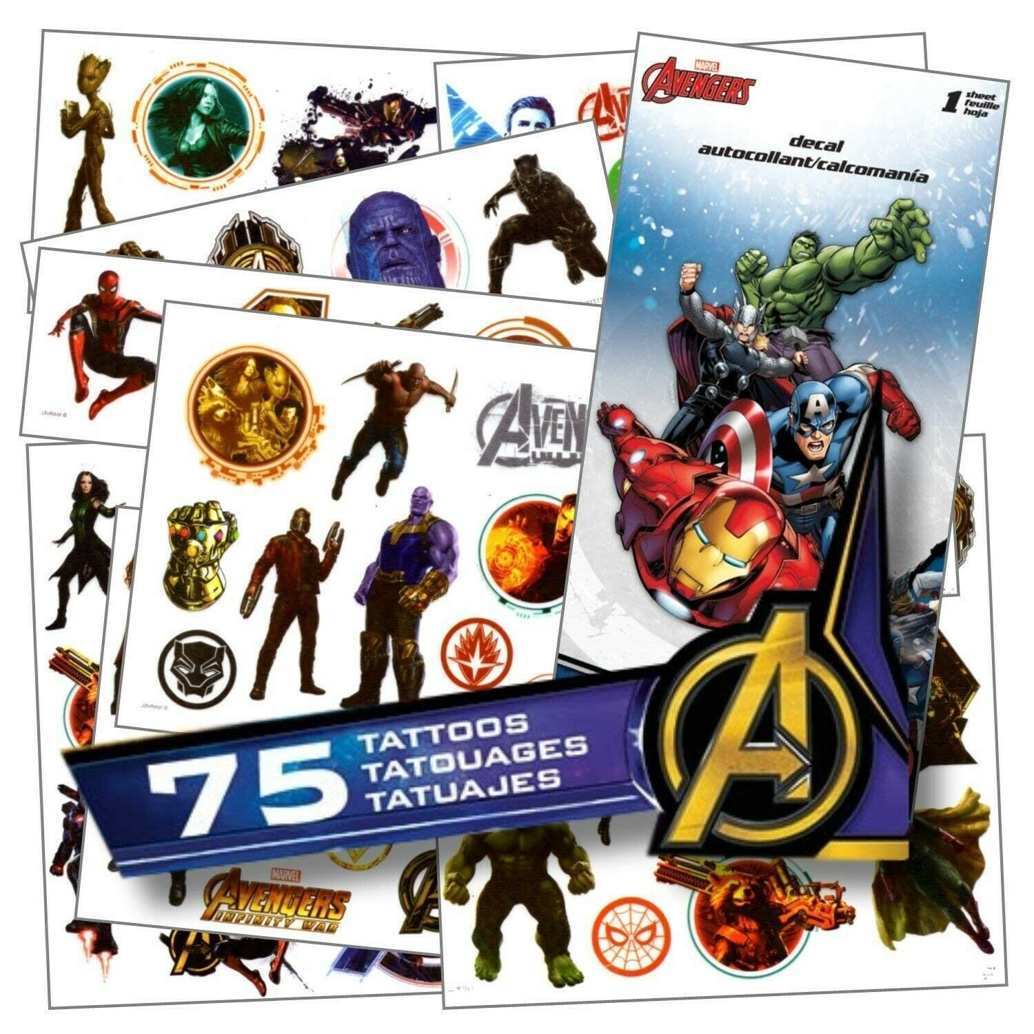Avengers Marvel Tattoos - 75 Assorted Infinity War Temporary Tattoos Bundled ...