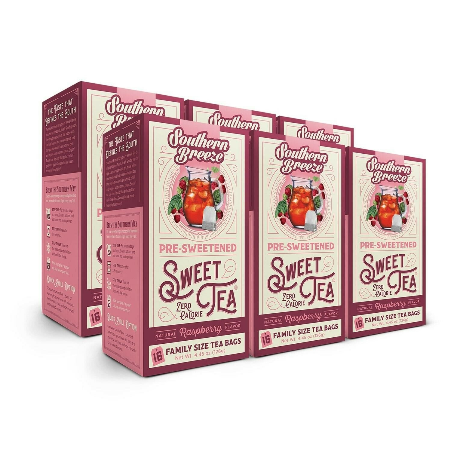 Southern Breeze Sweet Tea, Raspberry, 16 Count (Pack of 6) Pack of 6