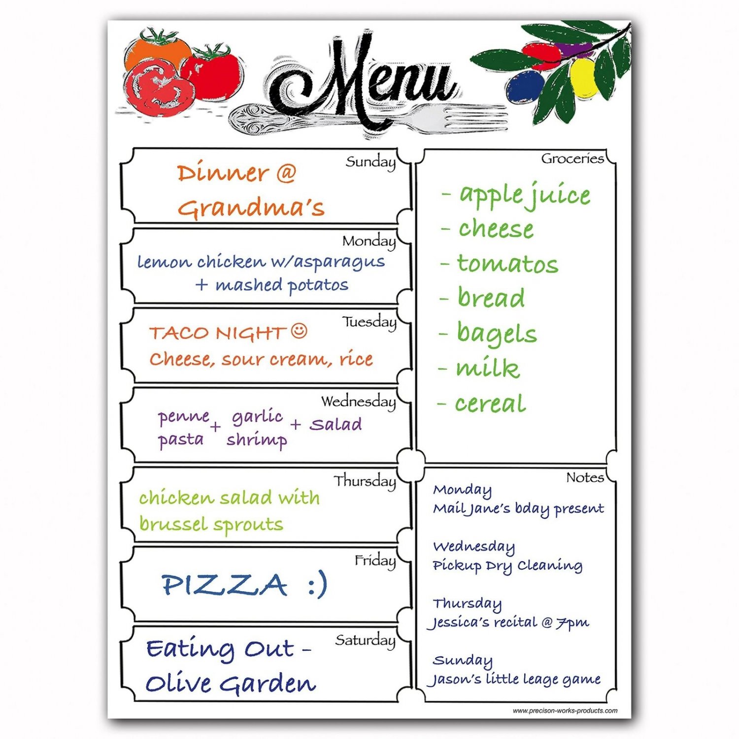Magnetic Menu Dry Erase Weekly Meal Planner Board for Refrigerator - Includes...
