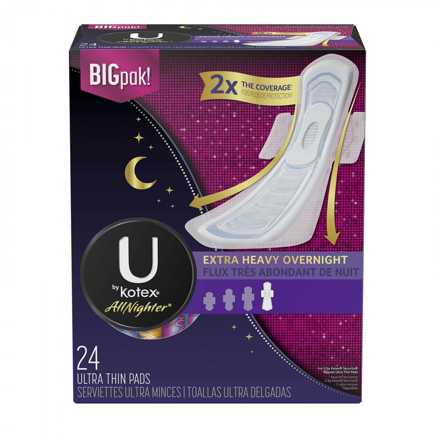 U by Kotex AllNighter Ultra Thin Overnight Pads with Wings, Extra Heavy Flow,...