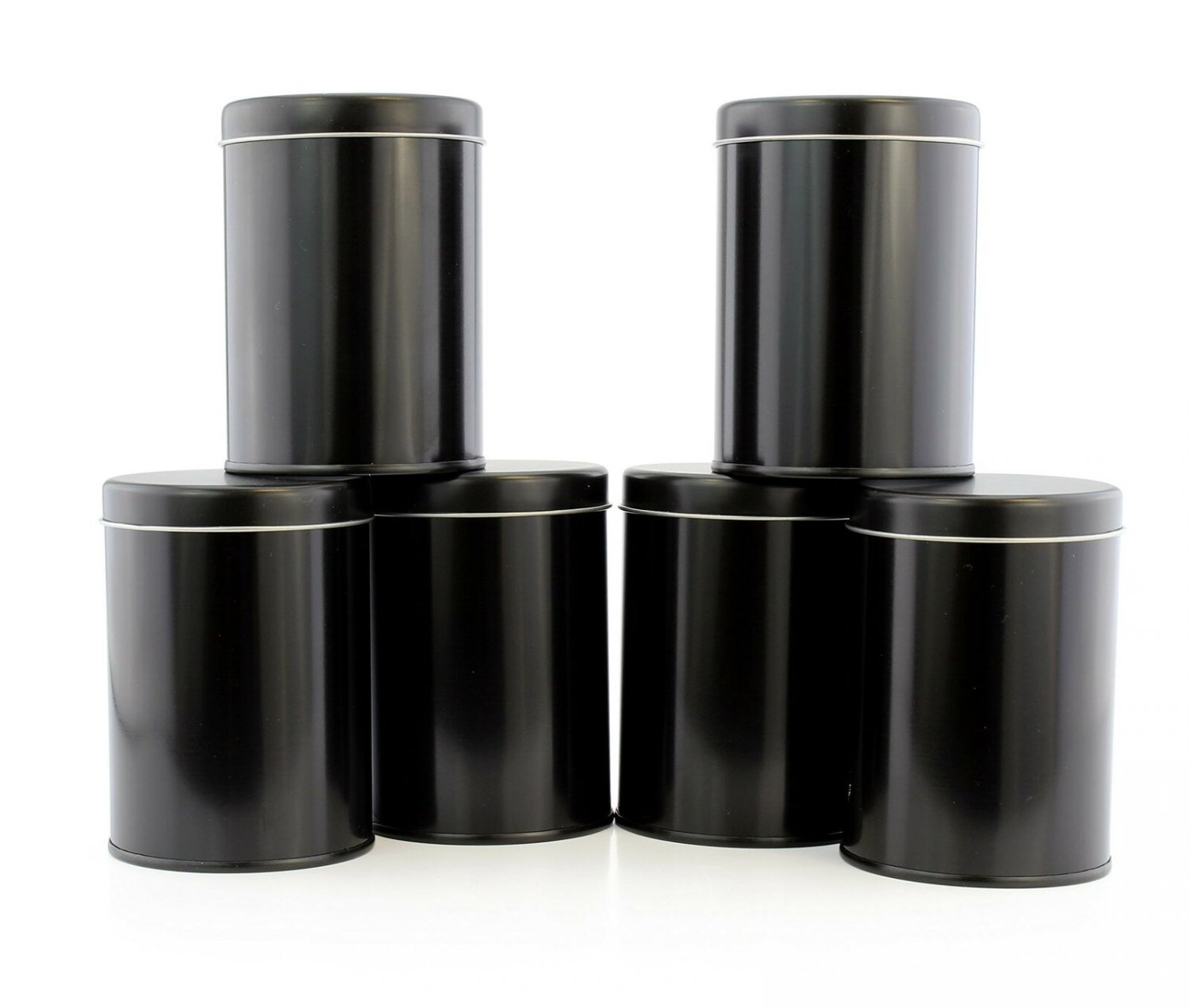 Double Seal Tea Canisters (6-Pack); Black Metal Round Tea Tins w/Interior Rub...