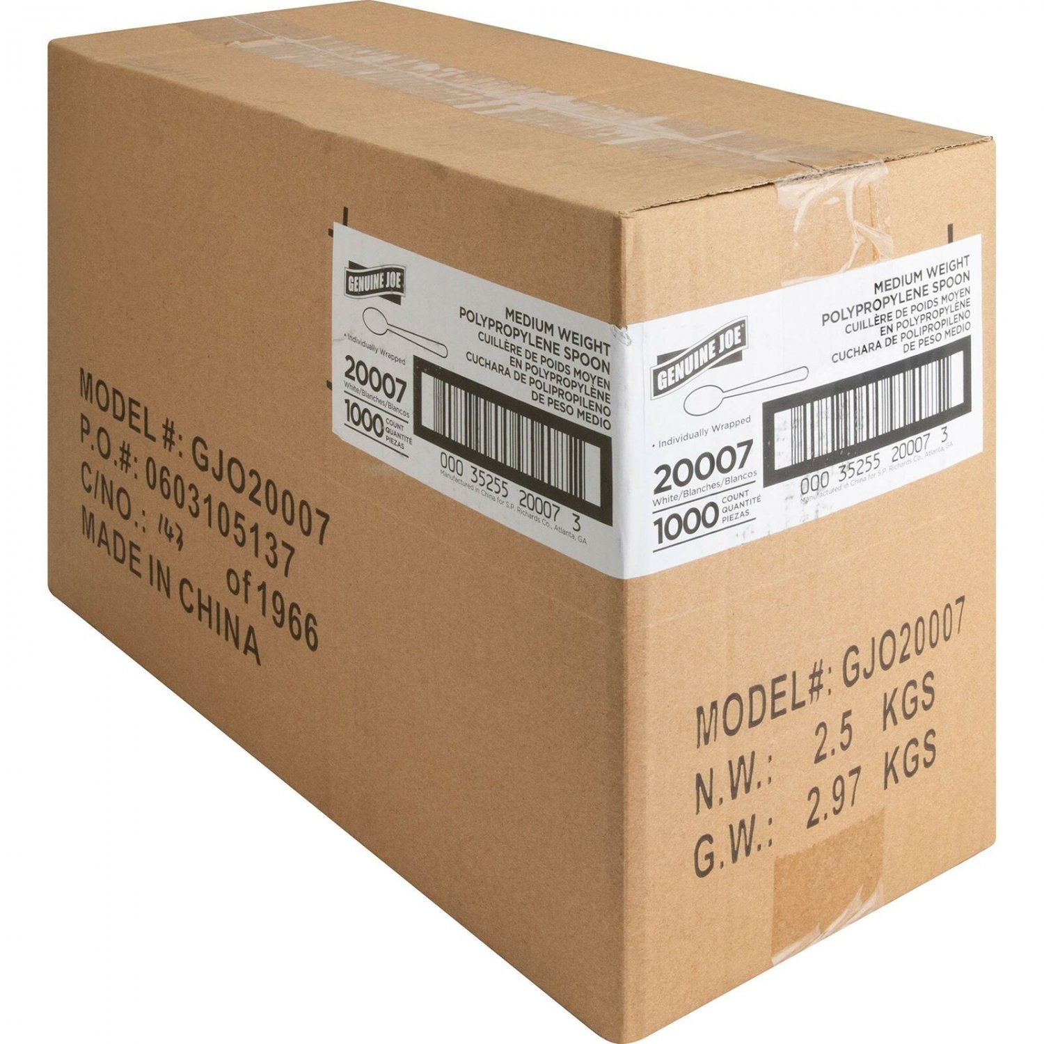 Genuine Joe GJO20007 Plastic Spoons, Ind-Wrapped, Med-Wght, 1000/Ct, We, 10.2...