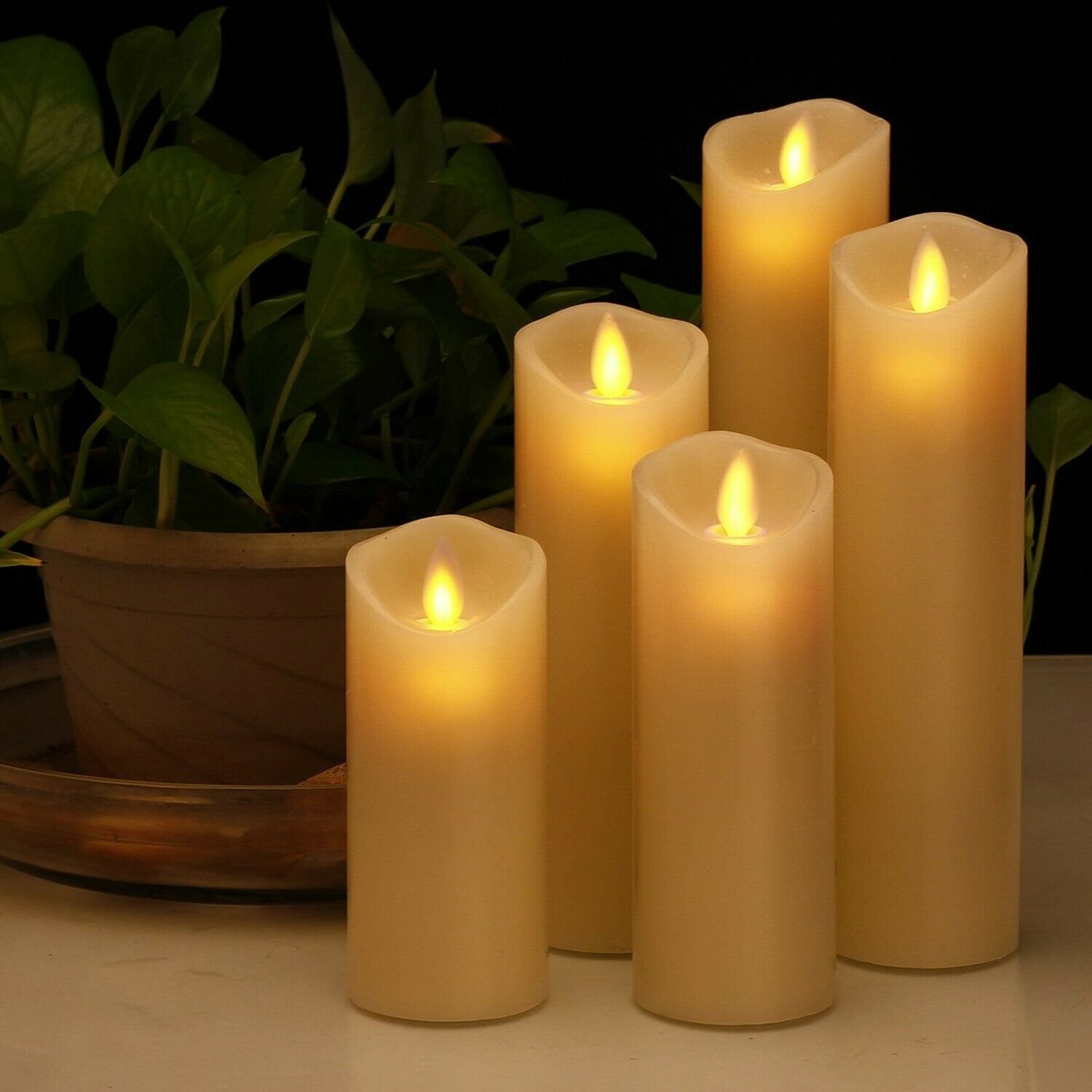 comenzar Flameless Candles, Battery Candles Set (H 5" 6" 7" 8" 9" x D 2