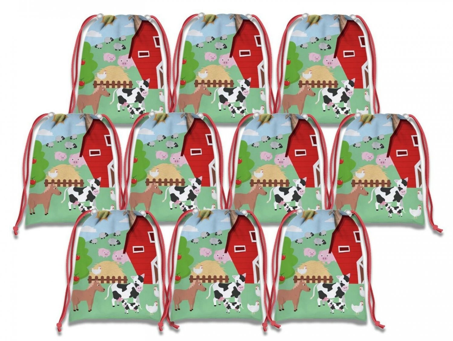 Farm Animals Barnyard Drawstring Bags Kids Birthday Party Supplies Favor Bags...