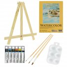 US Art Supply 13-Piece Watercolor Painting Set with Mini Table Easel