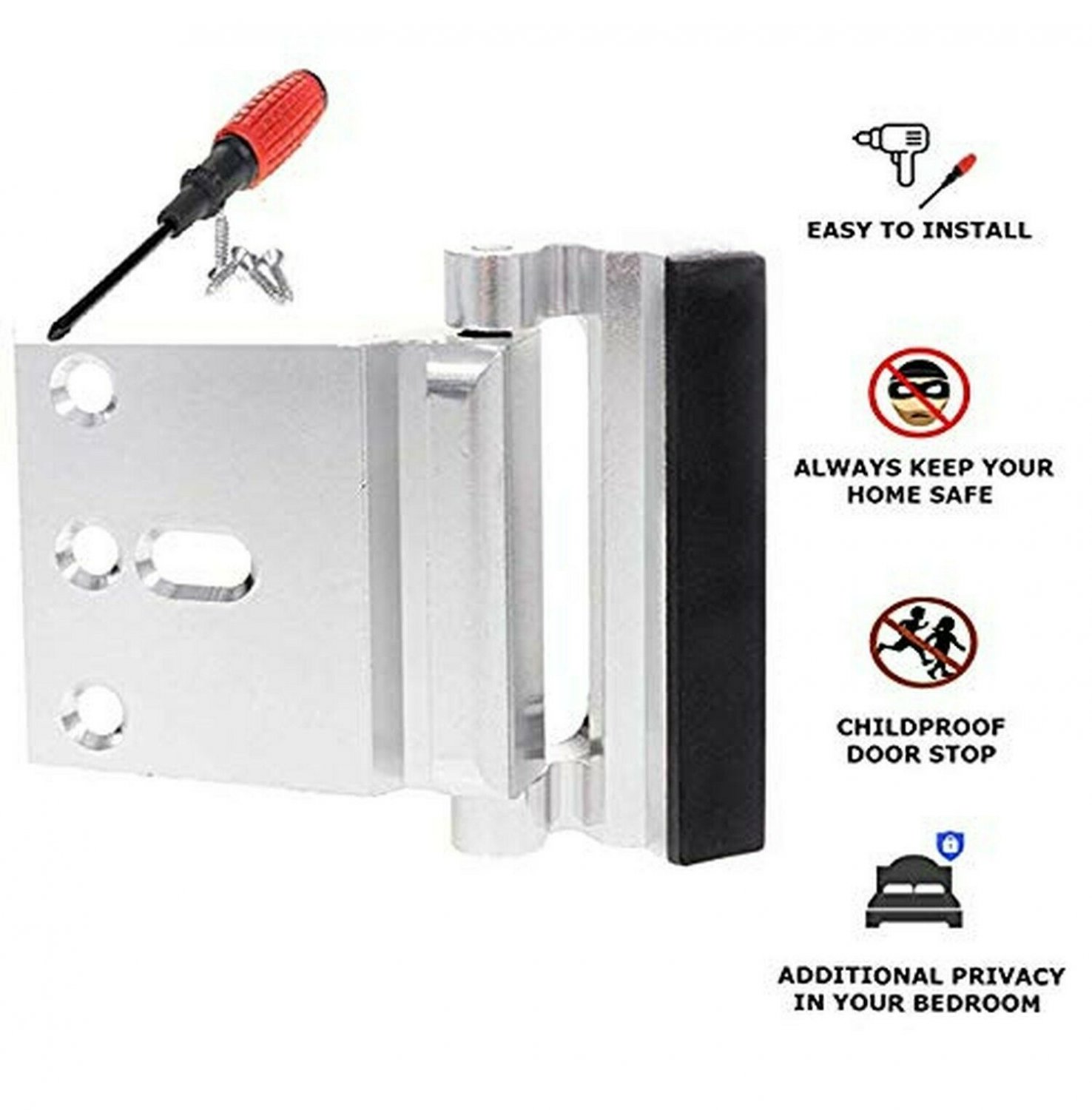 Home Security- Door Reinforcement Lock for Inward Swinging Door- Childproof D...