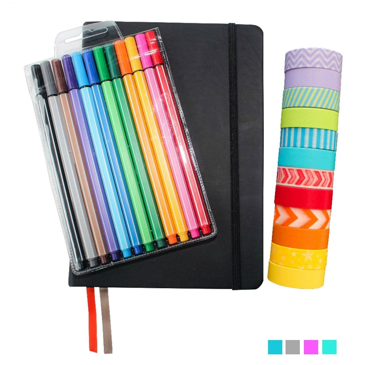 Bullet Dotted Journal Kit with Supplies - Black A5 Hard Cover Dotted No-Bleed...