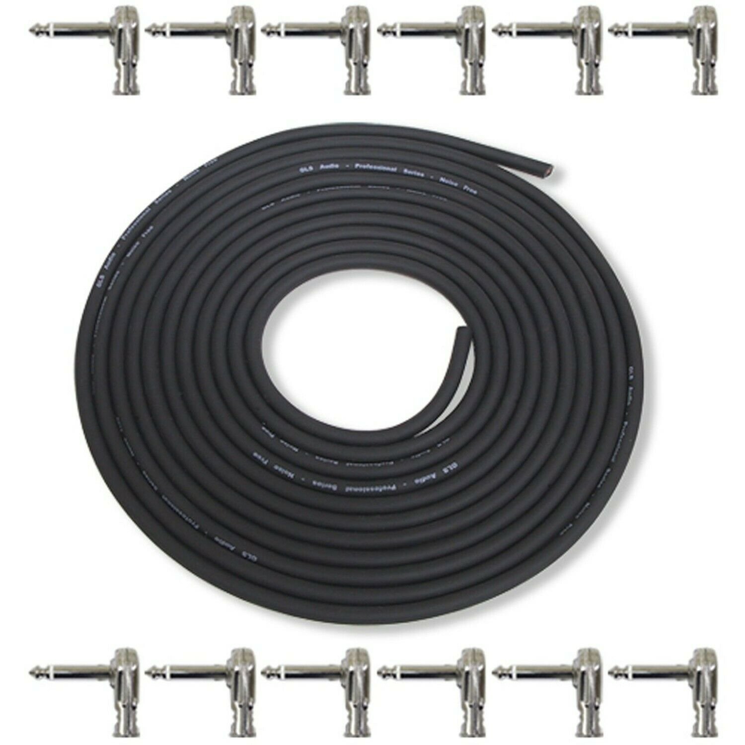 GLS Audio Pedal Board Kit DIY Patch Cables Cords - 15ft Cable with 12 Right A...