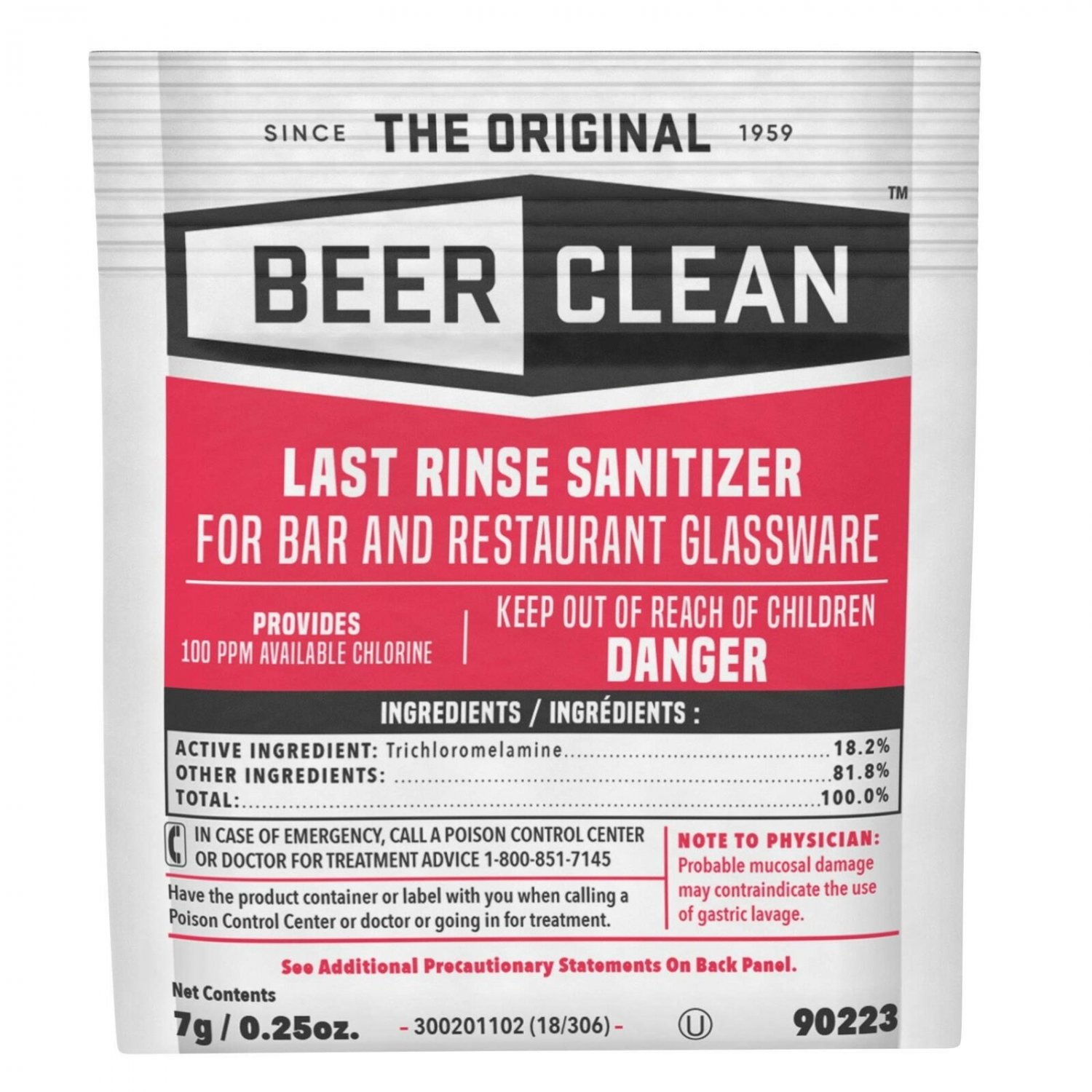 Diversey Beer Clean Last Rinse Glass Sanitizer, .25oz Powder Packet (100 Pack)