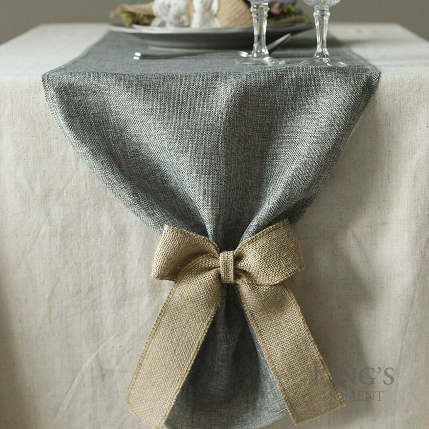Ling's moment Faux Burlap Table Runner Gray Table Runner 14 x 120 Inch