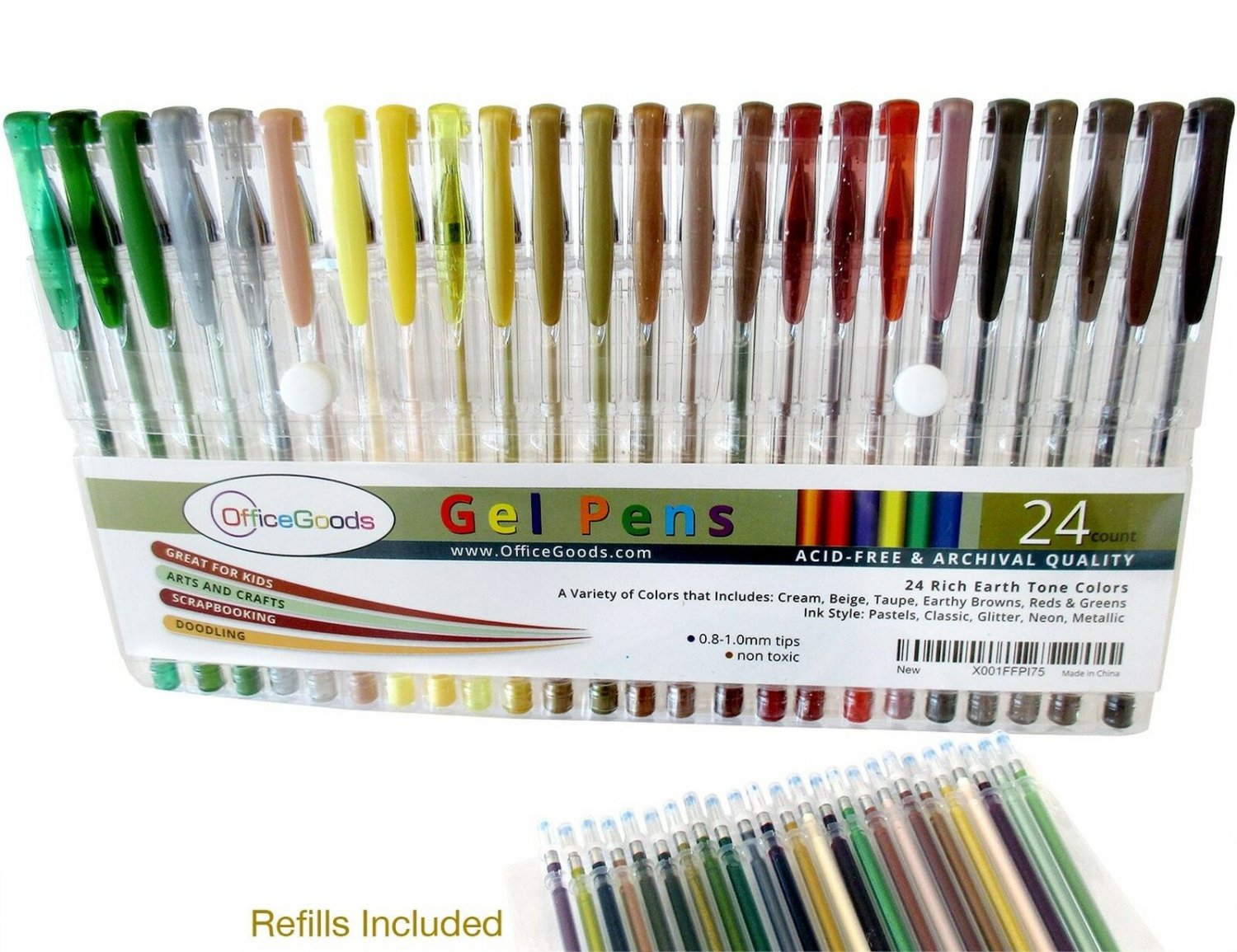 OfficeGoods Earth Tone Gel Pen Set - 24 Premium & Vivid Colors with a Full Se...