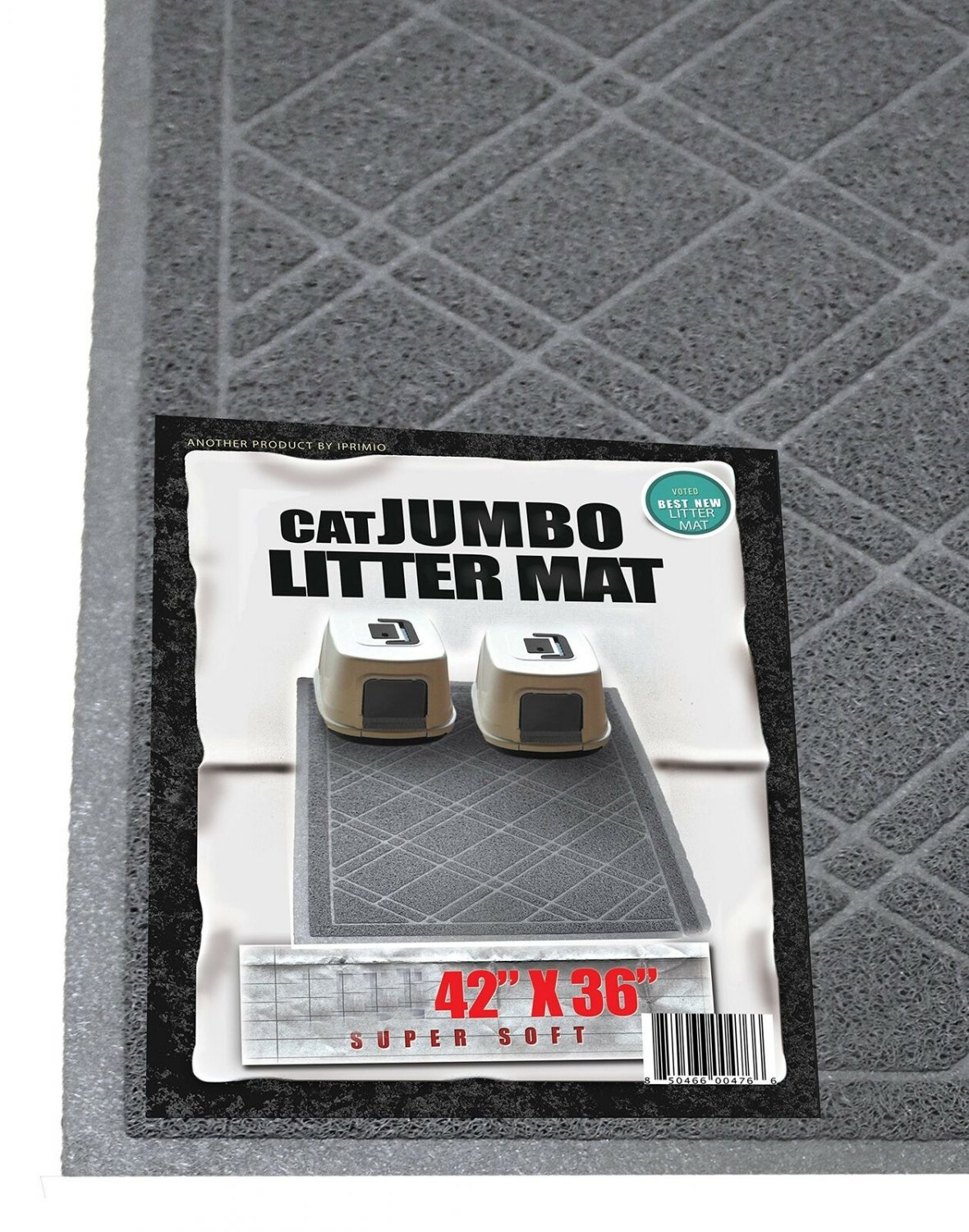 iPrimio Cat Litter Mat with Plaid Design &acirc;�� Anti-Slip Jumbo Size 42 x 36 inche...