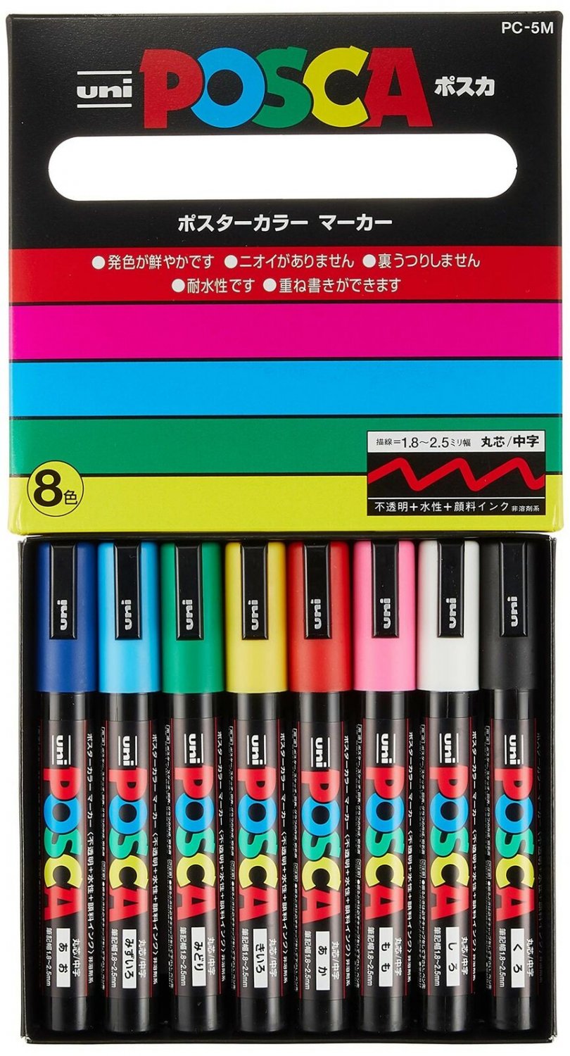 Posca PXPC5M8 Acrylic Paint Marker Set, Medium, Assorted Basic version