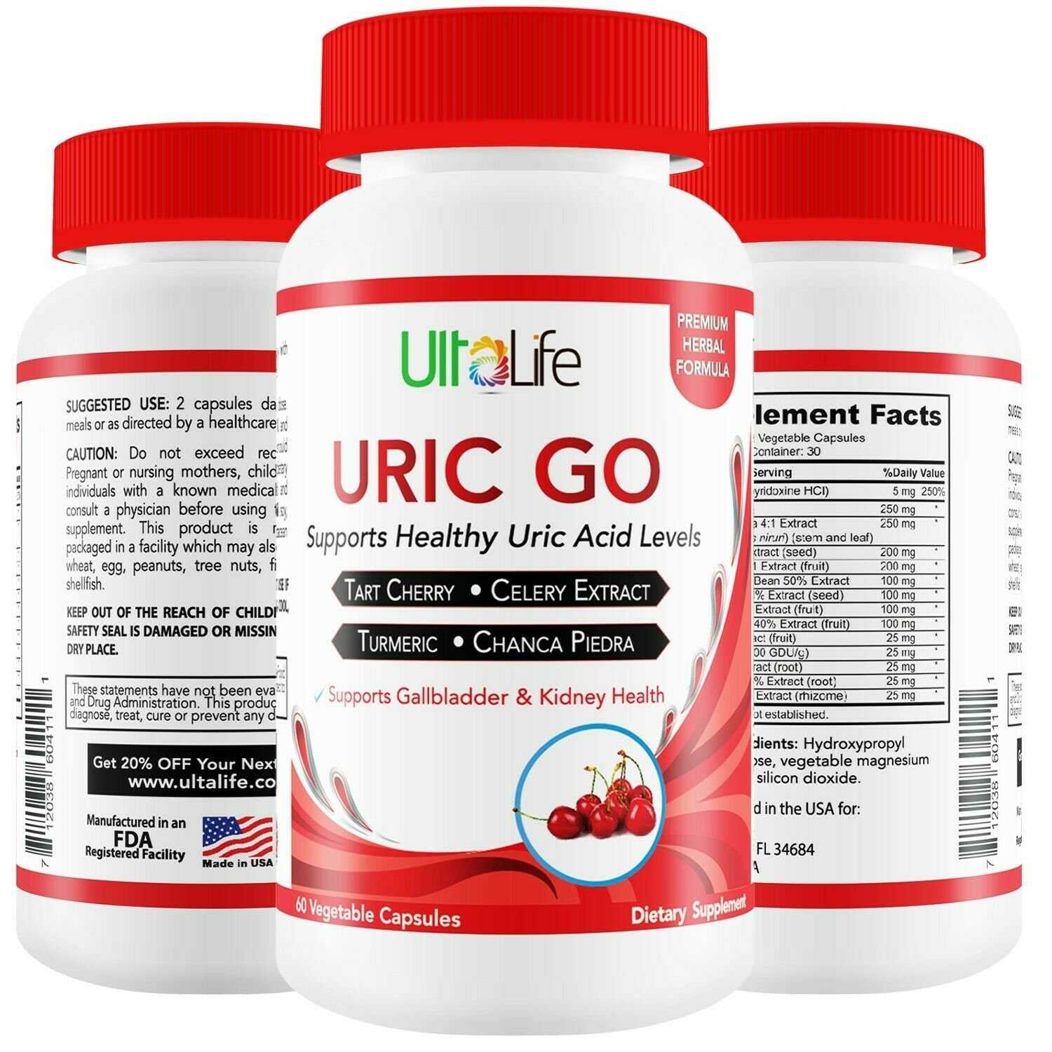 #1 URIC Acid Cleanse & Support - Tart Cherry, Chanca Piedra, Celery Seed, Cra...