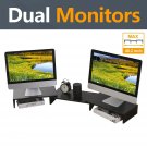 TAVR Wood Dual Monitor Stand Riser with Length and Angle Adjustable 3 Shelf M...