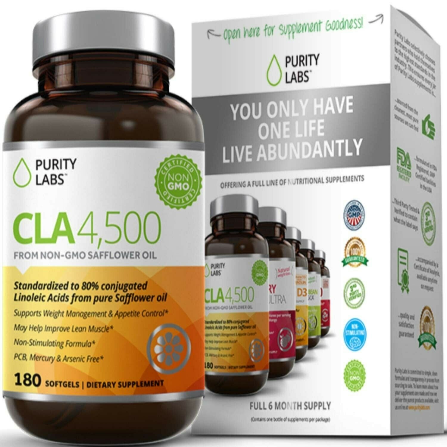 Purity Labs CLA 4,500 Safflower Oil Number One Natural Weight Loss Fat