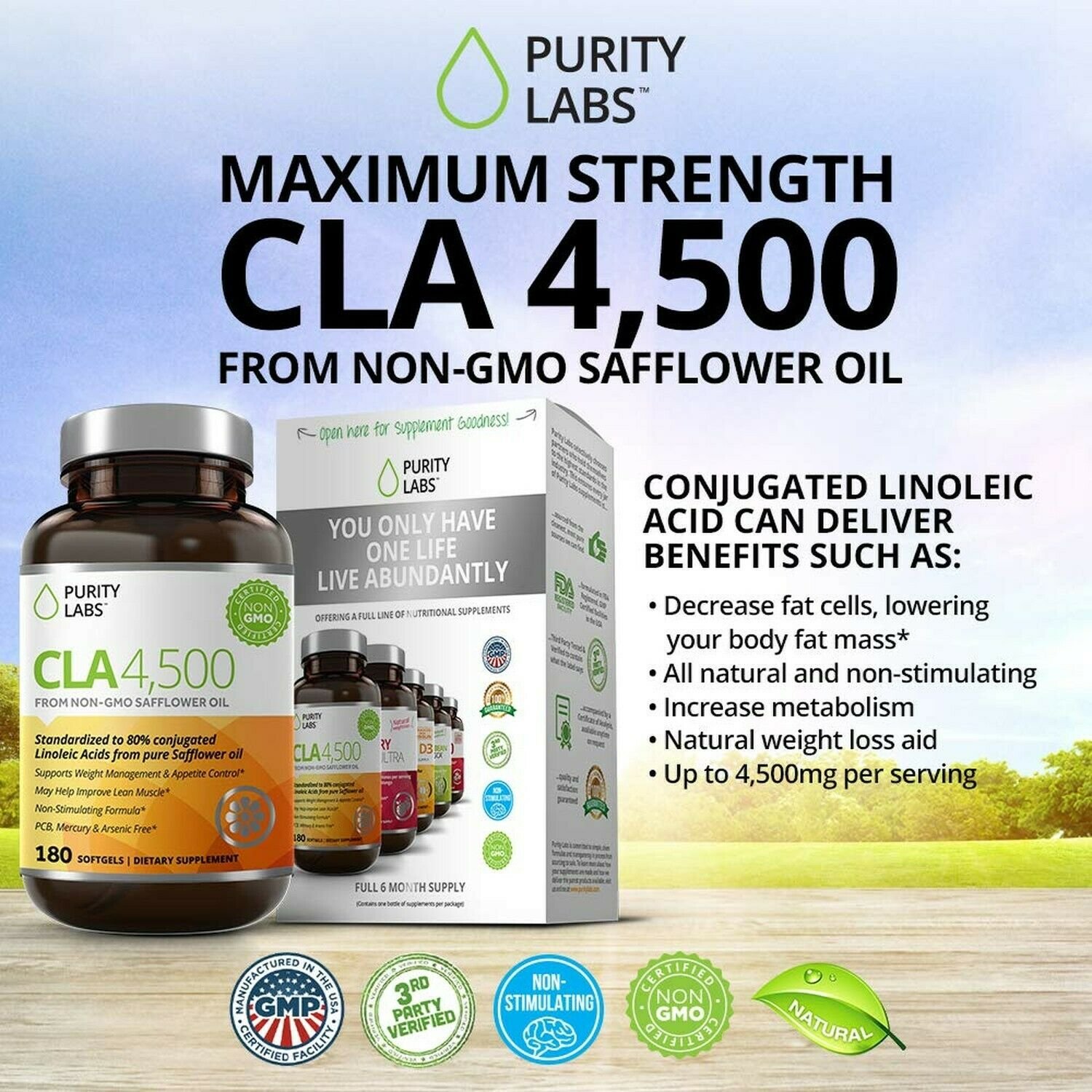 Purity Labs CLA 4,500 Safflower Oil Number One Natural Weight Loss Fat