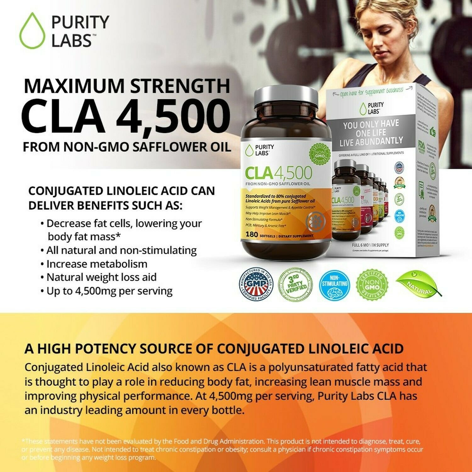 Purity Labs CLA 4,500 Safflower Oil Number One Natural Weight Loss Fat