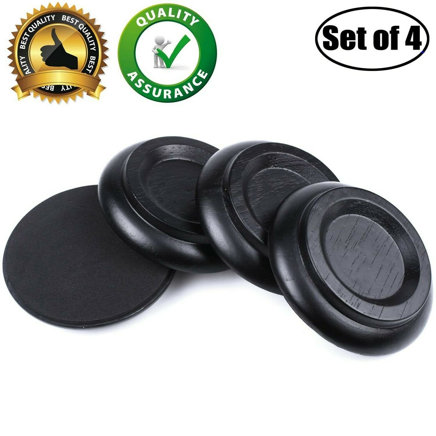 WOGOD (PA-11)Solid wood Upright Piano Caster Cups .(1 Set of 4 Black)
