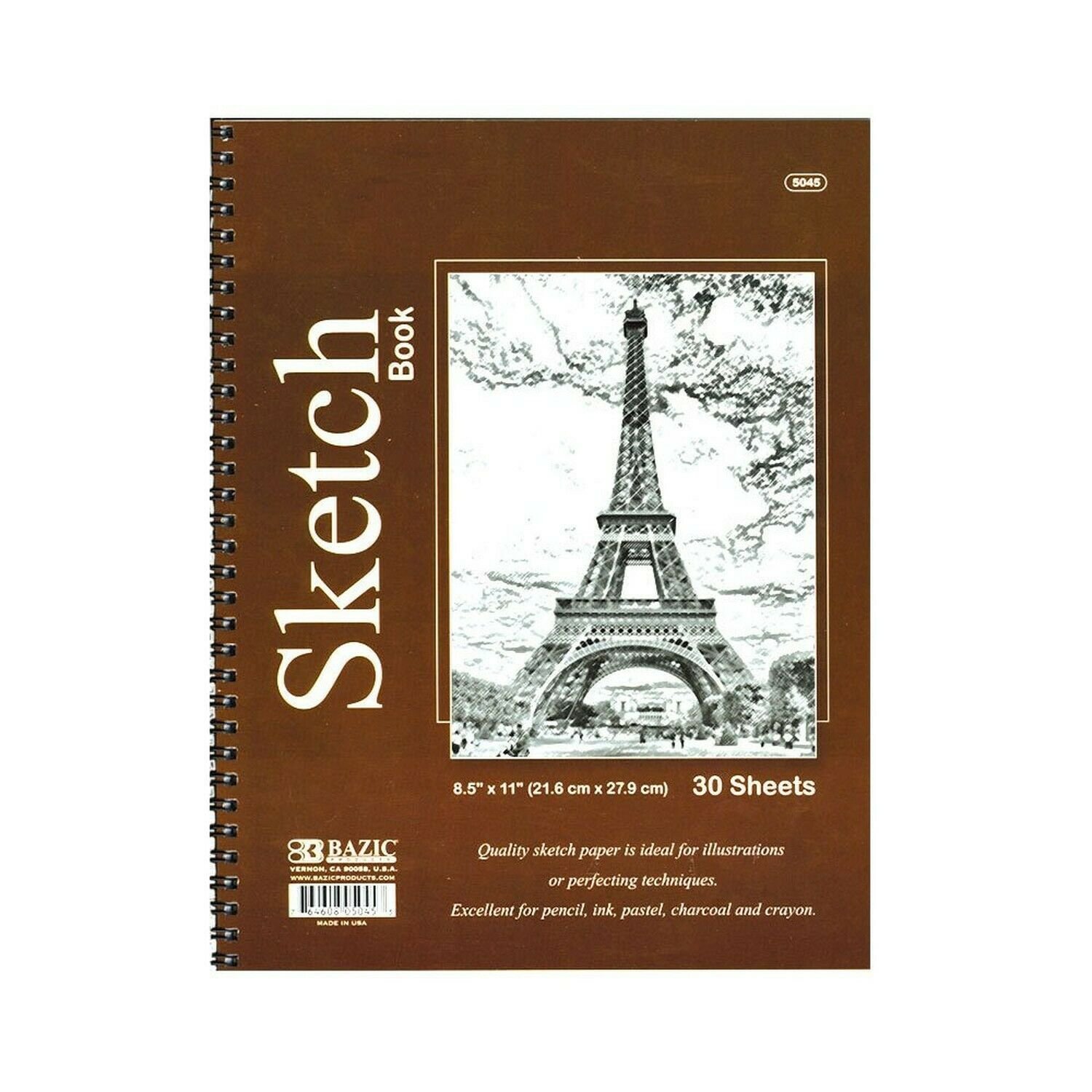 Bazic Spiral Bound Premium Sketch Book, 8.5 x 11 Inches, 30 Sheets (1 Book), ...