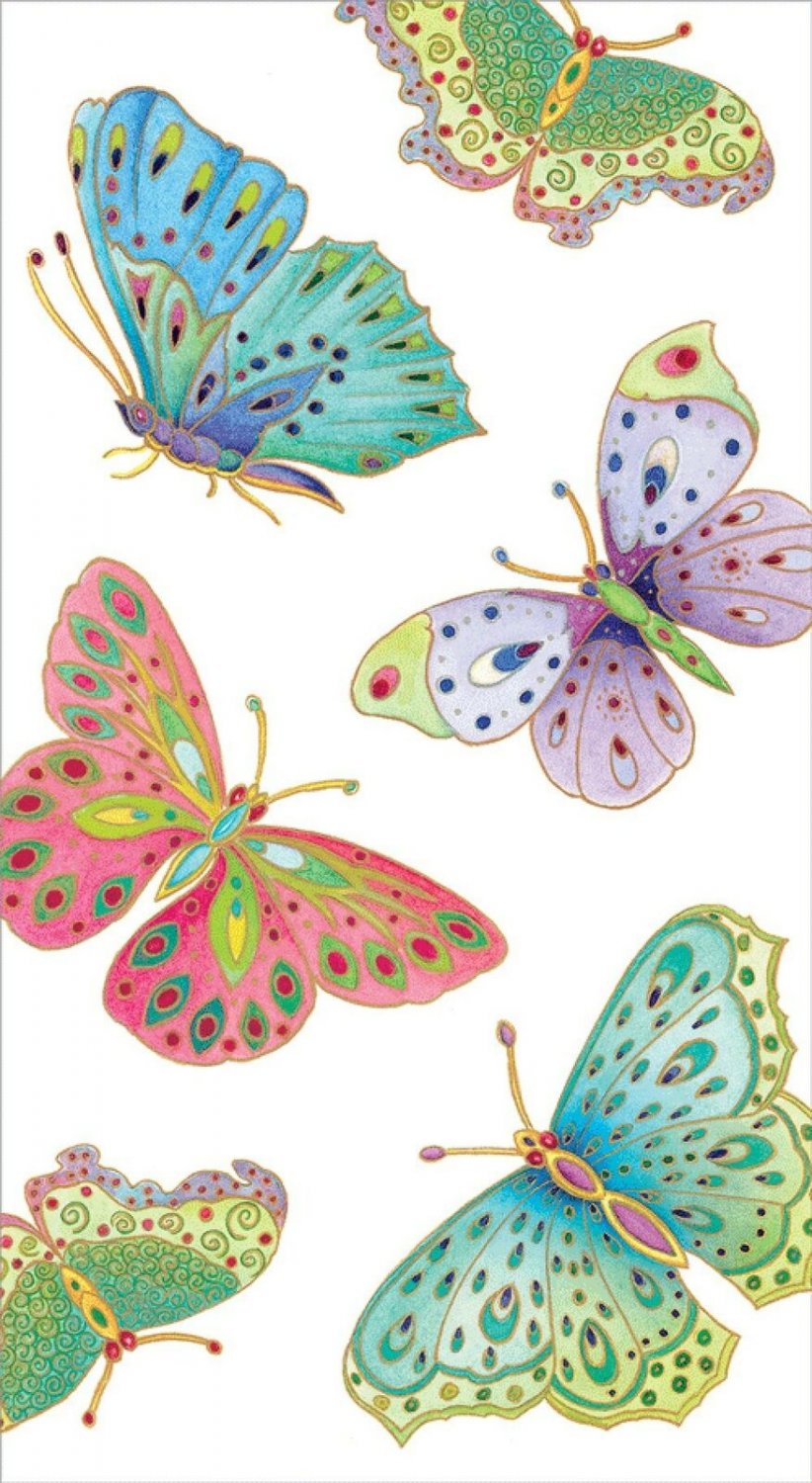 Caspari - Disposable Folded Bathroom Hand Towel, Jeweled Butterflies Paper Gu...