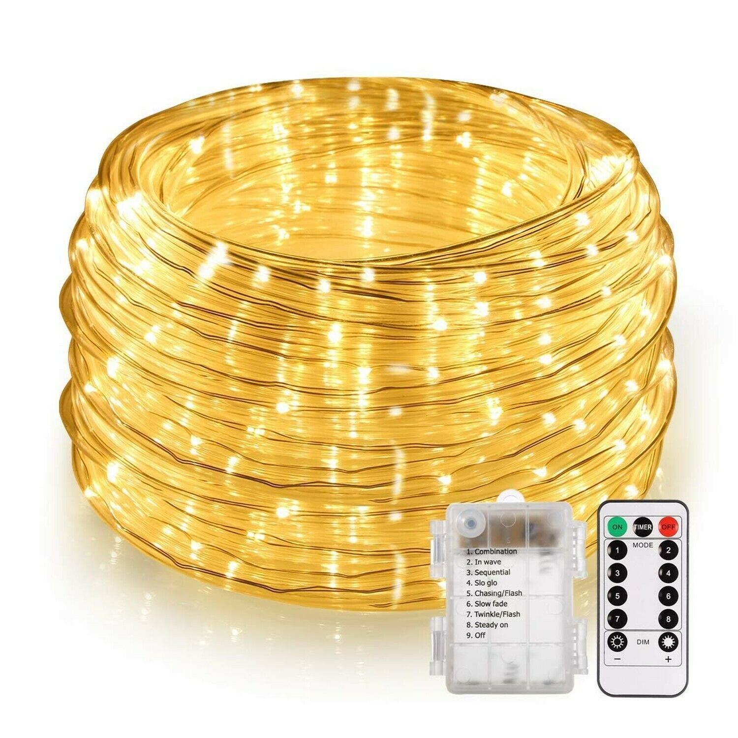 46ft LED Rope Lights Outdoor, Battery Powered Rope String Lights with Remote,...