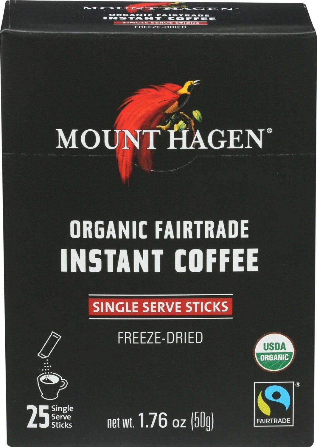 Mount Hagen Organic Instant Regular Coffee, 25 Count Single Serve packet Net ...