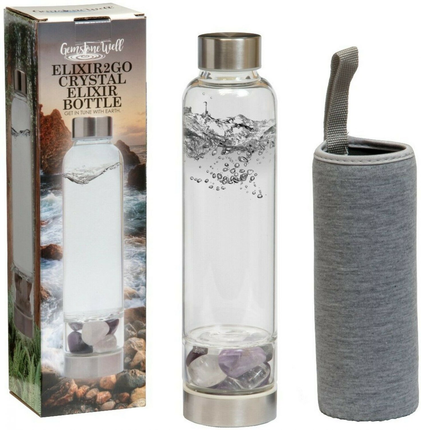 Elixir2Go Crystal Elixir Bottle &acirc;�� 16oz Gemstone Water Bottle for Making Cryst...