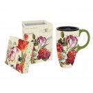 Cypress Home Garden View Flowers 17 oz Boxed Ceramic Travel Latte Cup with Li...